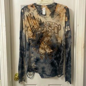 Like New! Affliction distressed long sleeve tie dye shirt size Large